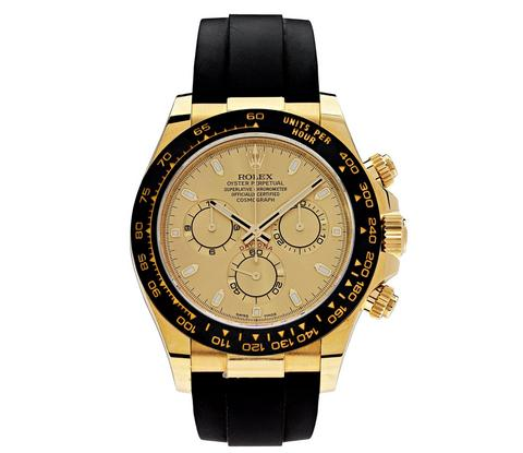 Pre-Owned Rolex Cosmograph Daytona 116518LN-0001 Full 18K Yellow Gold Black Cerachrom Ceramic Bezel Champagne Dial Oysterflex Rubber Strap Cal.4130 Automatic Chronograph Watch | Yu Wenle Black Ceramic Gold Daytona