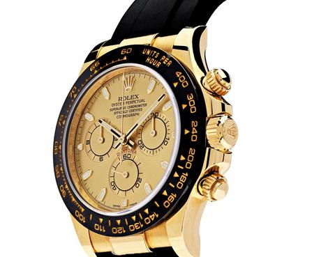 Pre-Owned Rolex Cosmograph Daytona 116518LN-0001 Full 18K Yellow Gold Black Cerachrom Ceramic Bezel Champagne Dial Oysterflex Rubber Strap Cal.4130 Automatic Chronograph Watch | Yu Wenle Black Ceramic Gold Daytona