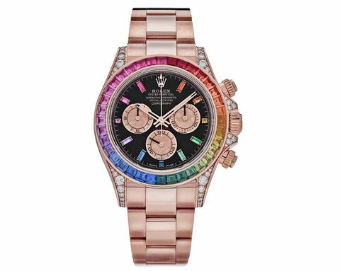 Pre-Owned Rolex Cosmograph Daytona 116595RBOW Everose Gold Rainbow Gradient Sapphire Bezel Factory Diamond Set Lugs Black Dial Cal.4130 Automatic Chronograph | Rainbow Daytona