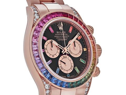 Pre-Owned Rolex Cosmograph Daytona 116595RBOW Everose Gold Rainbow Gradient Sapphire Bezel Factory Diamond Set Lugs Black Dial Cal.4130 Automatic Chronograph | Rainbow Daytona