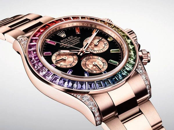 Pre-Owned Rolex Cosmograph Daytona 116595RBOW Everose Gold Rainbow Gradient Sapphire Bezel Factory Diamond Set Lugs Black Dial Cal.4130 Automatic Chronograph | Rainbow Daytona