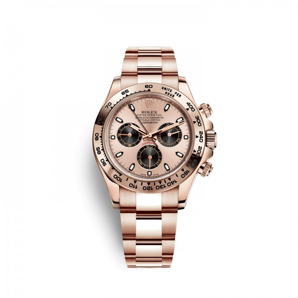 Pre-Owned Rolex Cosmograph Daytona 116505-0001 Full 18K Everose Rose Gold Black Chocolate Dial Engraved Tachymeter Bezel Oyster Bracelet Cal.4130 Automatic Chronograph Watch | Full RG Black Dial Daytona