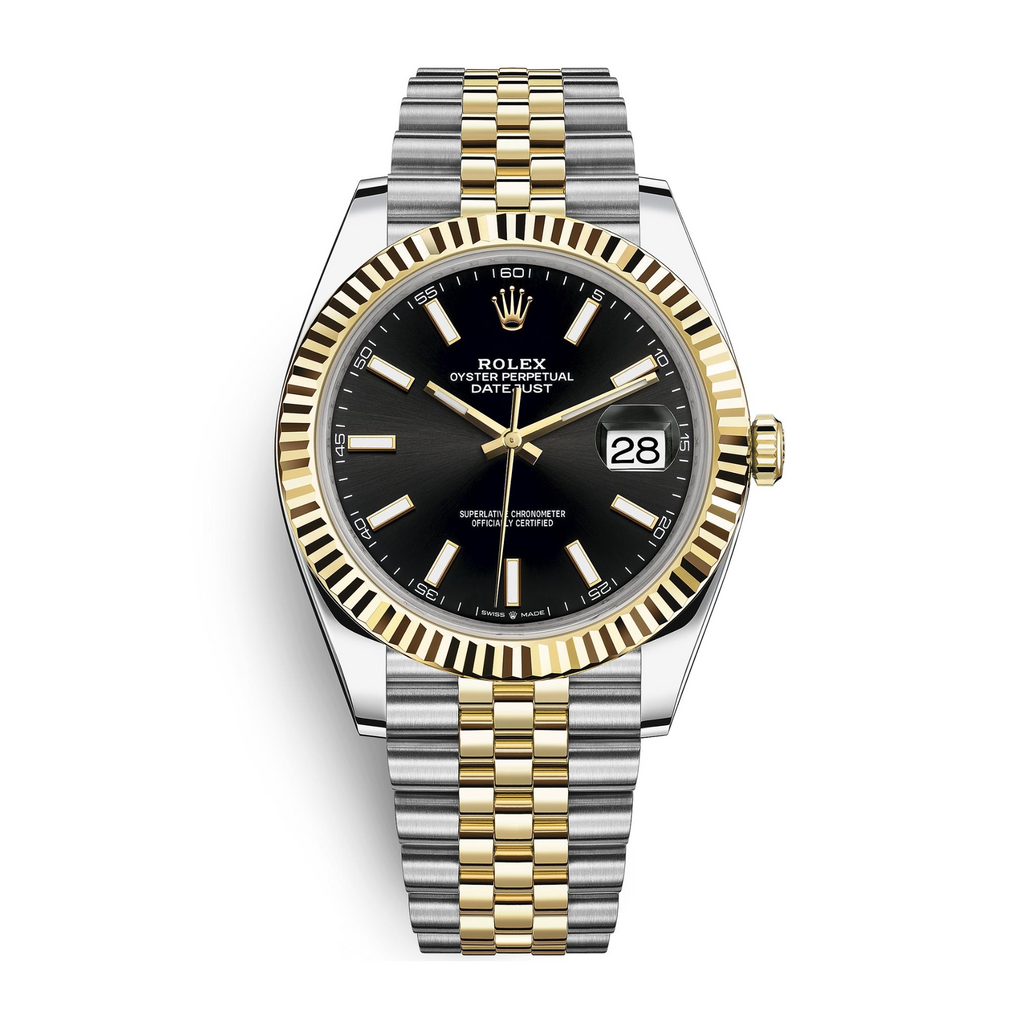 Pre-Owned Rolex Datejust 41 Ref.126333 Yellow Rolesor Fluted Gold Bezel Black Dial Jubilee Bracelet