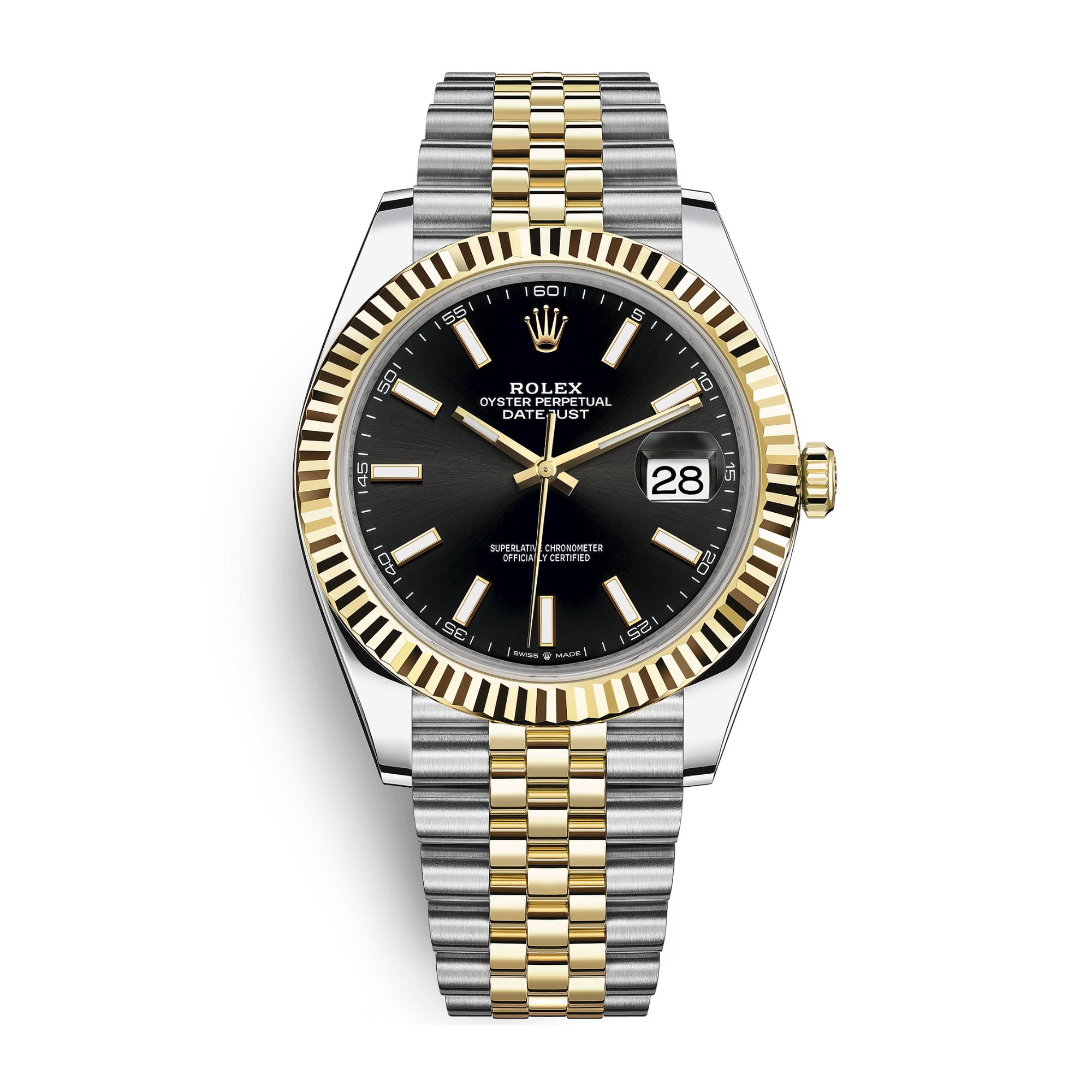 Pre-Owned Rolex Datejust 41 Ref.126333 Yellow Rolesor Fluted Gold Bezel Black Dial Jubilee Bracelet