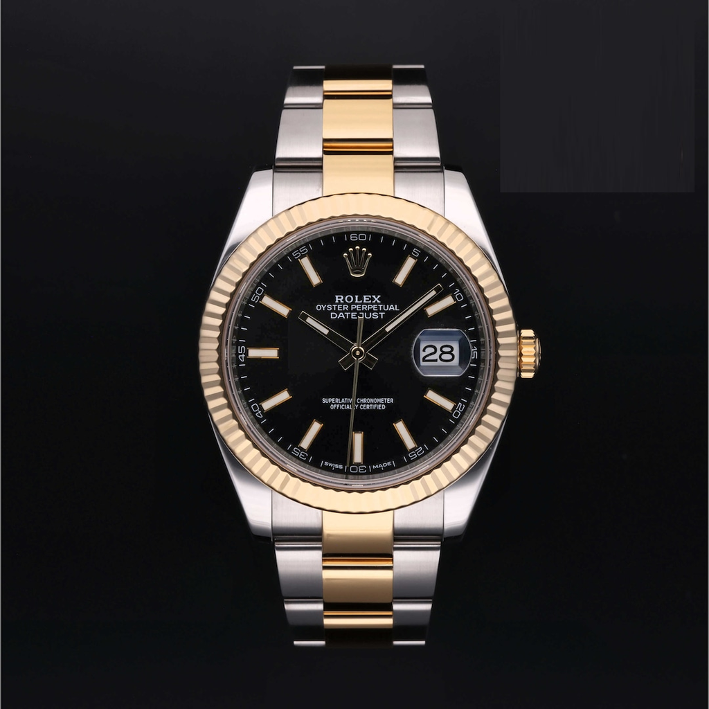 Pre-Owned Rolex Datejust 41 Ref.126333 Yellow Rolesor Fluted Gold Bezel Black Dial Jubilee Bracelet