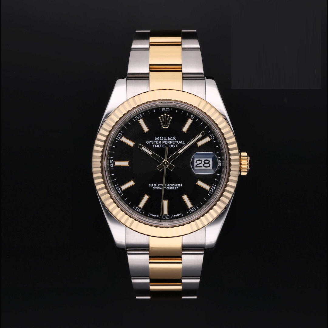 Pre-Owned Rolex Datejust 41 Ref.126333 Yellow Rolesor Fluted Gold Bezel Black Dial Jubilee Bracelet