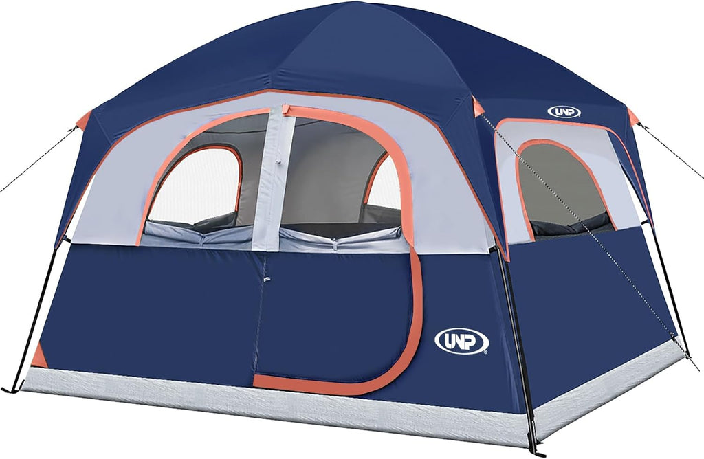 6 Person Waterproof Windproof Easy Setup Tent, Double Layer Family Camping Tent with 1 Mesh Door & 5 Large Mesh Windows - 10'X9'X78in(H)