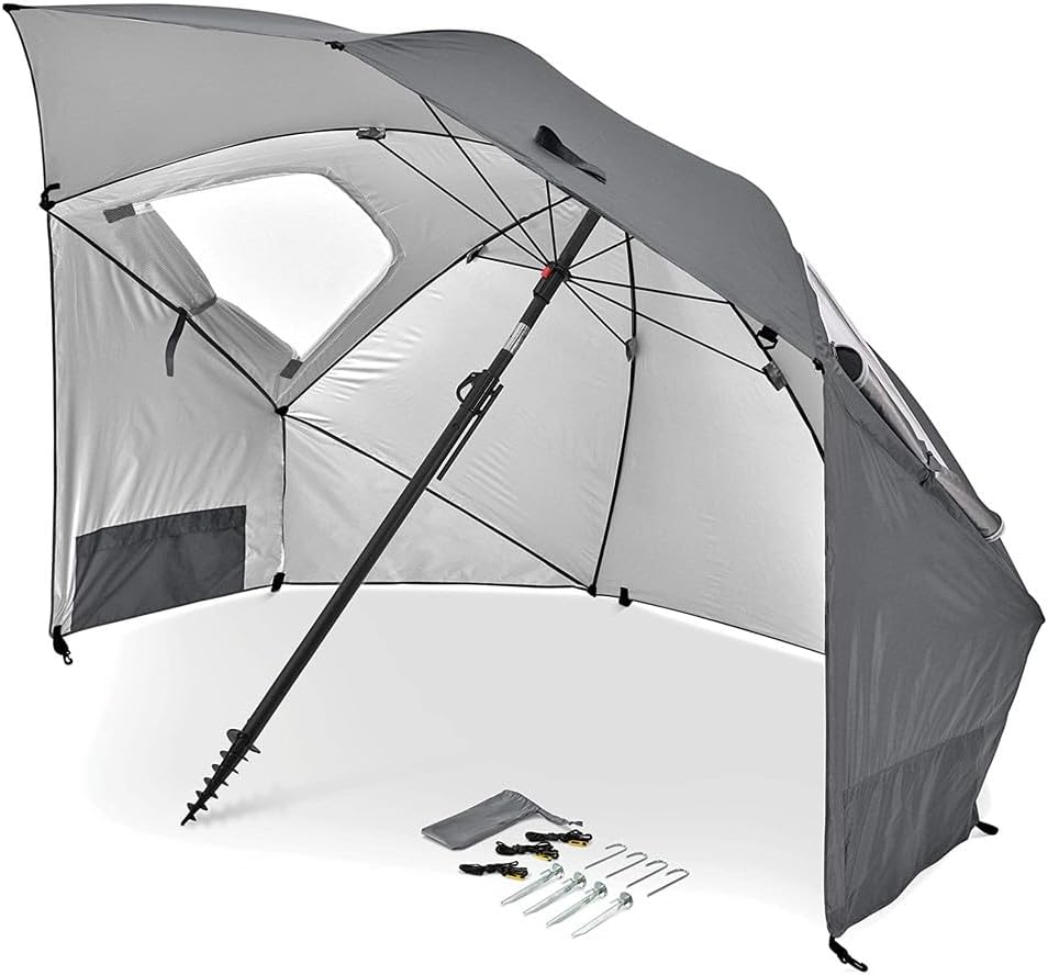 UPF 50+ Umbrella Shelter with Patented Side Panels & Tilt Mechanism, Heavy-Duty 1.25 Inch Center Pole, Auger Anchor for Sand & Grass