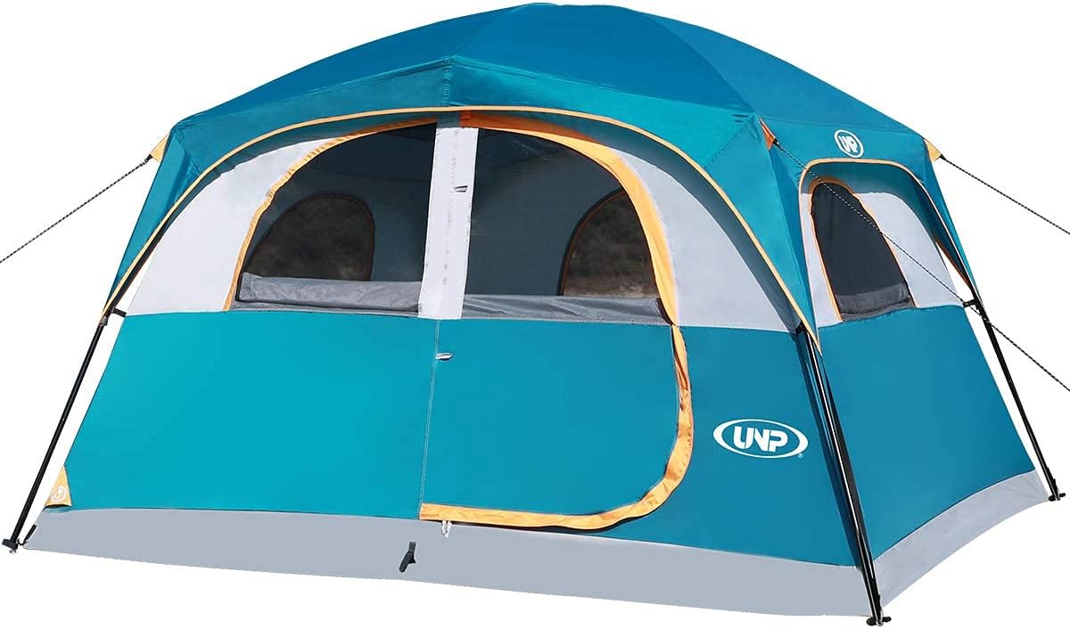 6 Person Waterproof Windproof Easy Setup Tent, Double Layer Family Camping Tent with 1 Mesh Door & 5 Large Mesh Windows - 10'X9'X78in(H)