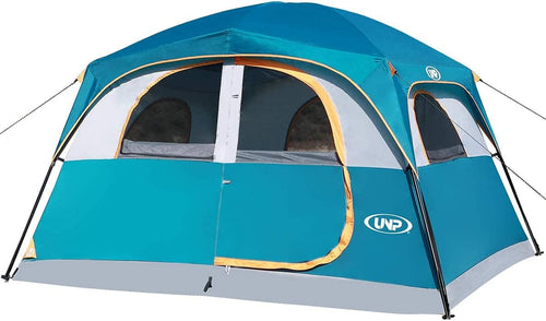 6 Person Waterproof Windproof Easy Setup Tent, Double Layer Family Camping Tent with 1 Mesh Door & 5 Large Mesh Windows - 10'X9'X78in(H)