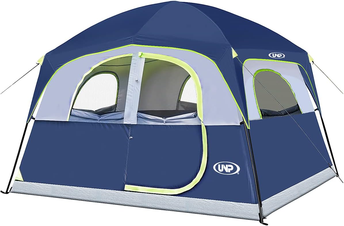 6 Person Waterproof Windproof Easy Setup Tent, Double Layer Family Camping Tent with 1 Mesh Door & 5 Large Mesh Windows - 10'X9'X78in(H)