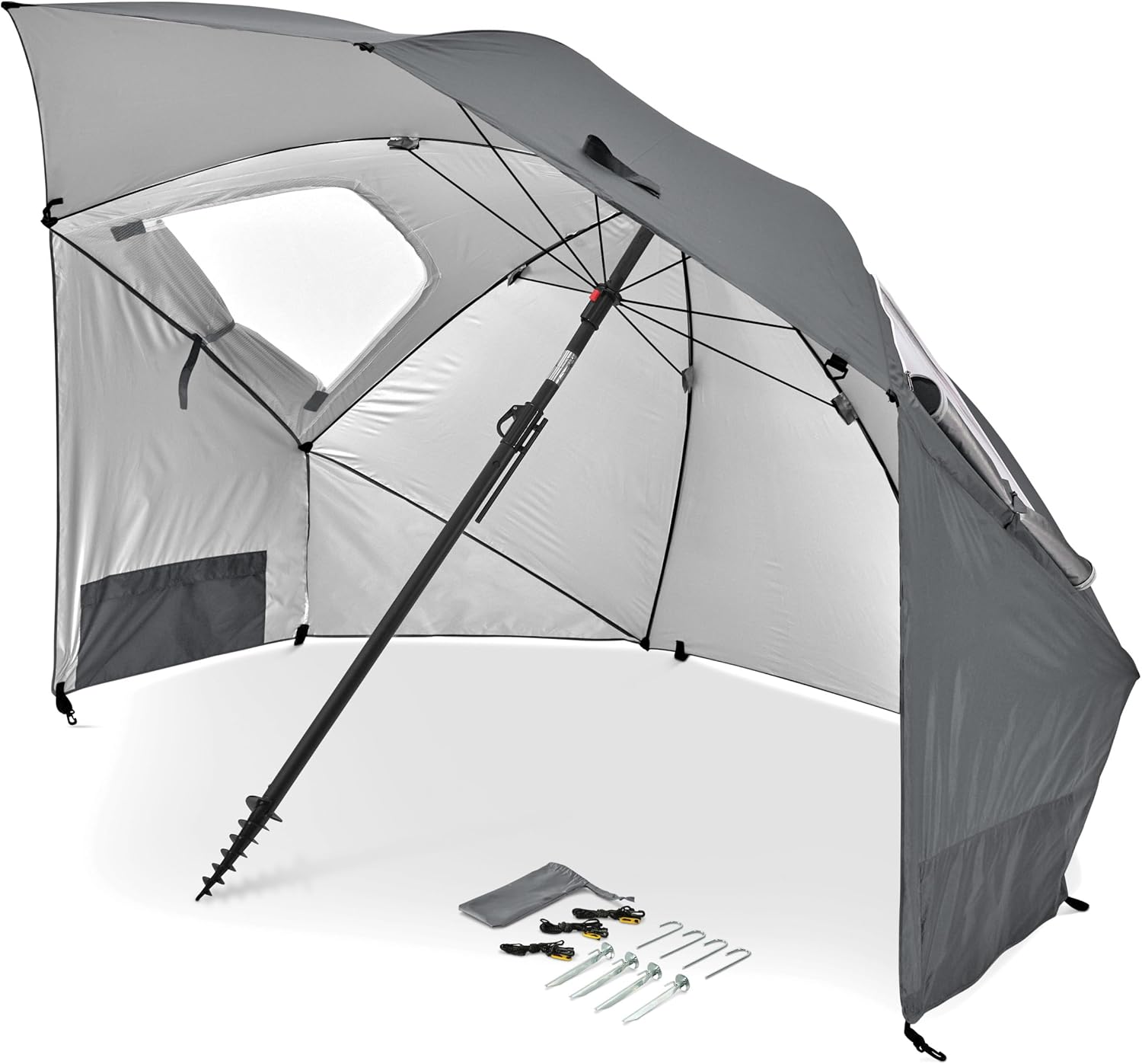 UPF 50+ Umbrella Shelter with Patented Side Panels & Tilt Mechanism, Heavy-Duty 1.25 Inch Center Pole, Auger Anchor for Sand & Grass