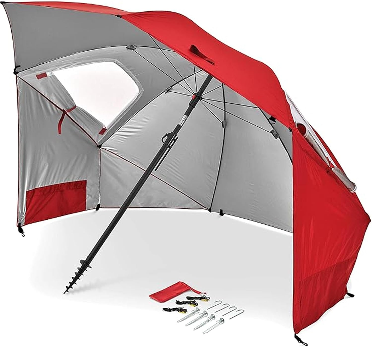 UPF 50+ Umbrella Shelter with Patented Side Panels & Tilt Mechanism, Heavy-Duty 1.25 Inch Center Pole, Auger Anchor for Sand & Grass