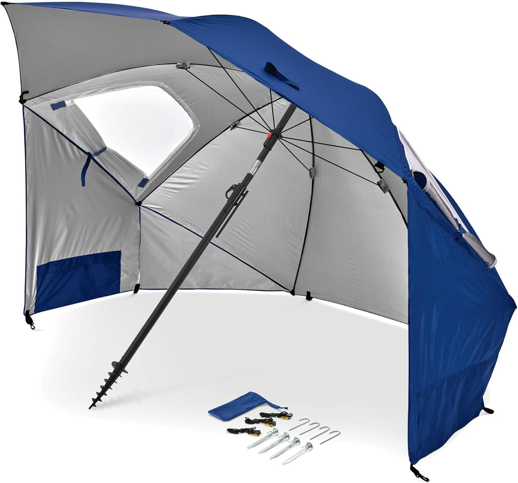 UPF 50+ Umbrella Shelter with Patented Side Panels & Tilt Mechanism, Heavy-Duty 1.25 Inch Center Pole, Auger Anchor for Sand & Grass