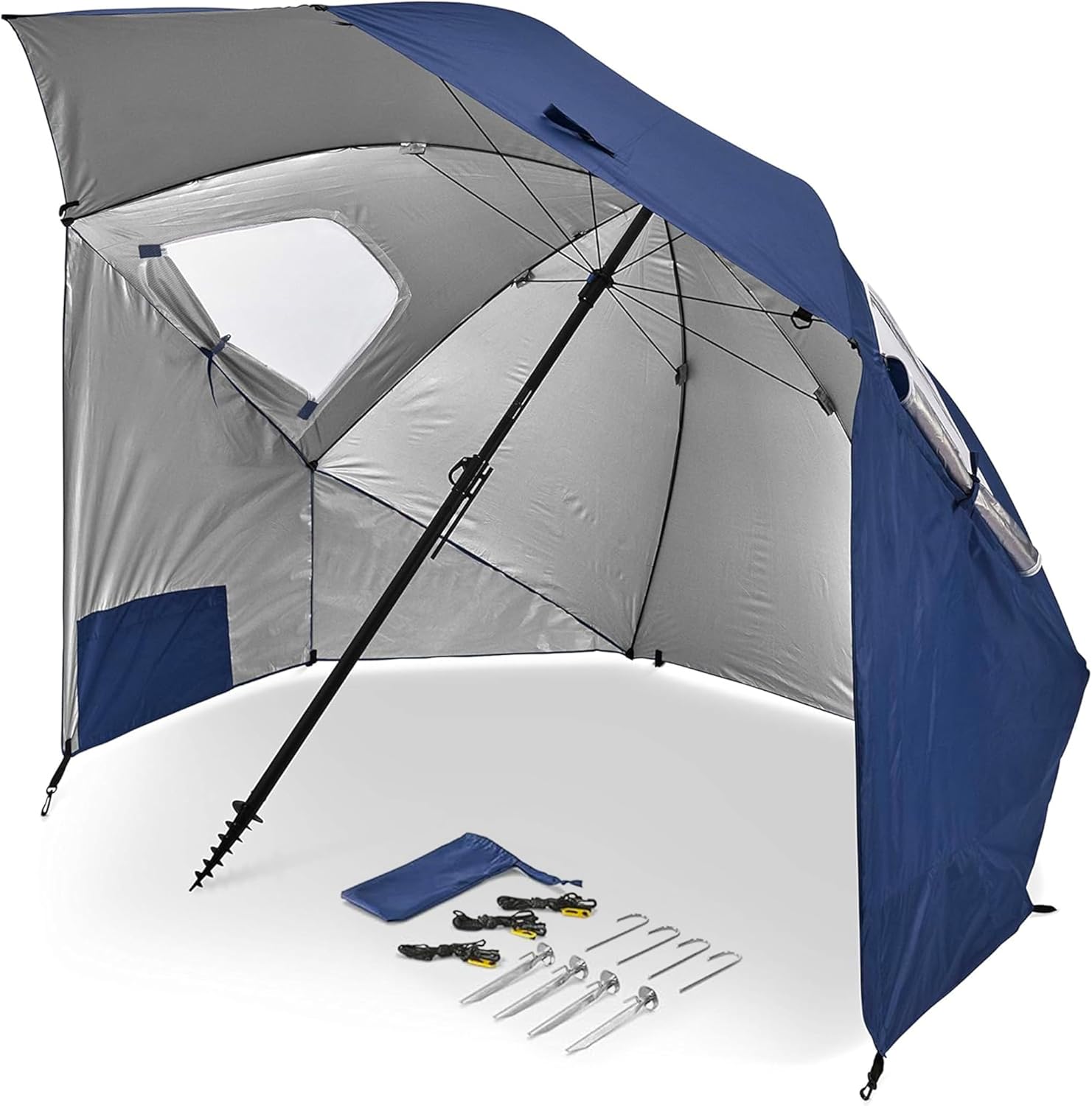 UPF 50+ Umbrella Shelter with Patented Side Panels & Tilt Mechanism, Heavy-Duty 1.25 Inch Center Pole, Auger Anchor for Sand & Grass
