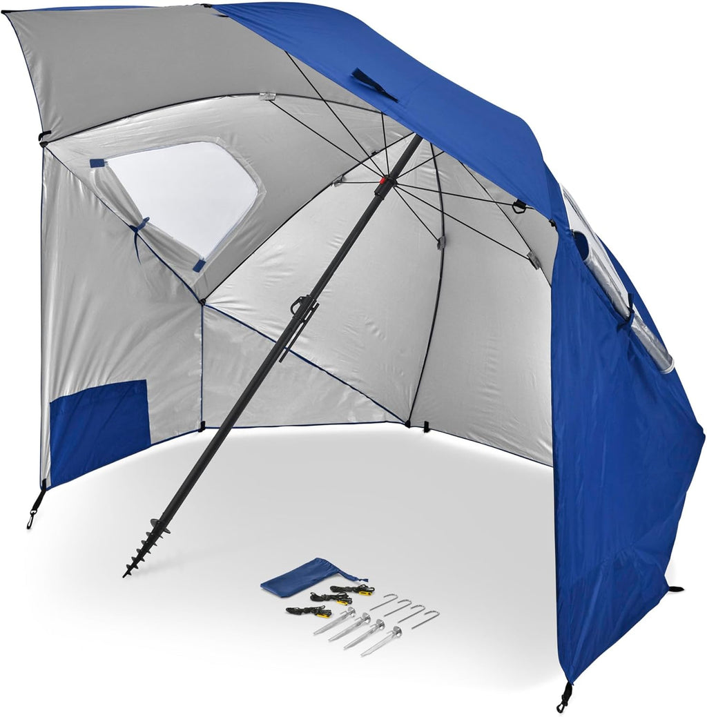 UPF 50+ Umbrella Shelter with Patented Side Panels & Tilt Mechanism, Heavy-Duty 1.25 Inch Center Pole, Auger Anchor for Sand & Grass