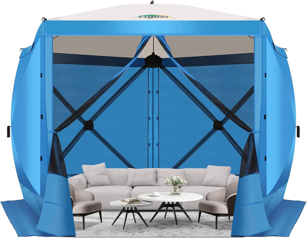 12x12FT Pop Up Gazebo Screen Tent Screen House for Camping, Camping Outdoor Screened Gazebo, Hub Tent Instant Screened Canopy with Carrying Bag and Ground Stakes, Brown(Upgraded)