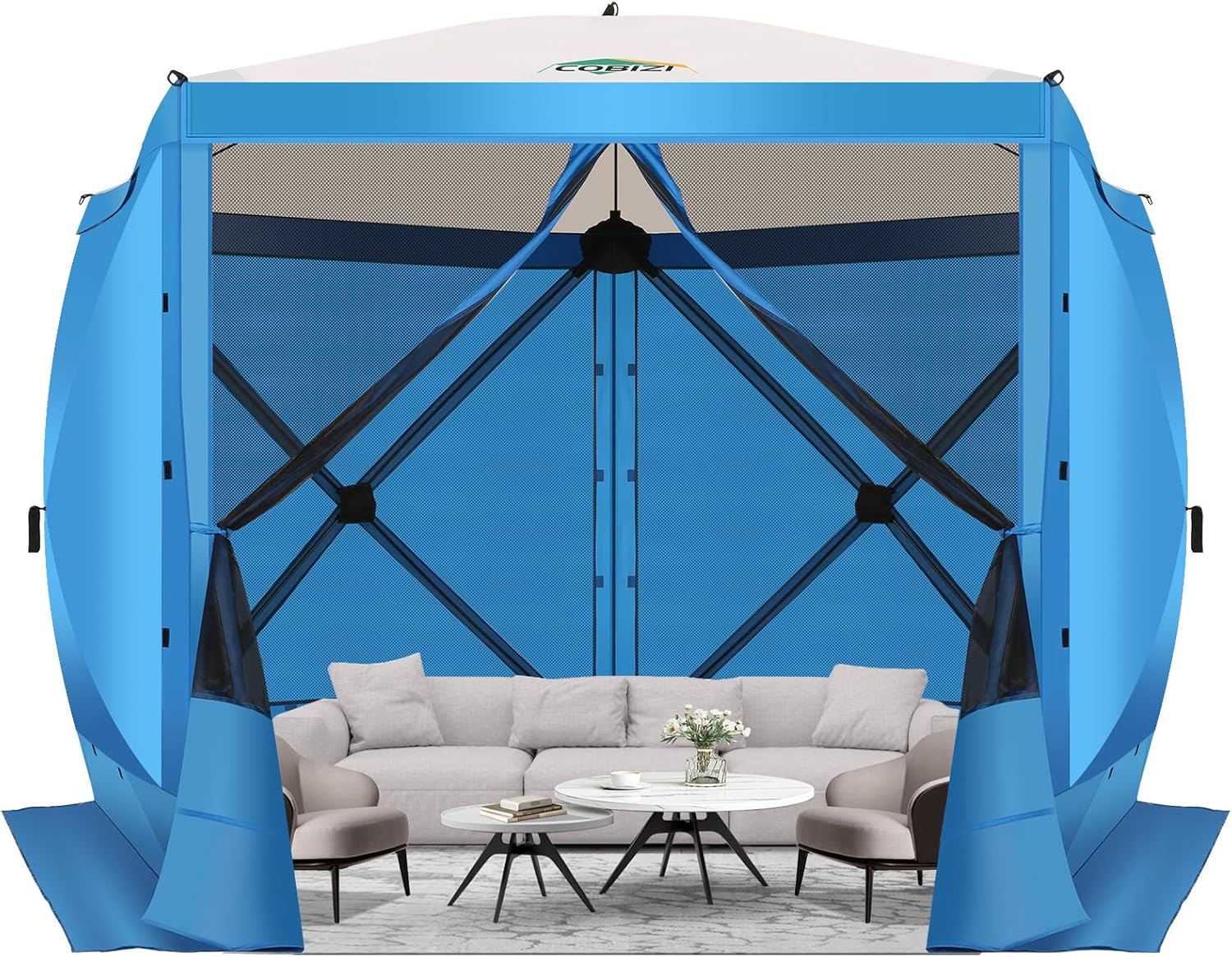 12x12FT Pop Up Gazebo Screen Tent Screen House for Camping, Camping Outdoor Screened Gazebo, Hub Tent Instant Screened Canopy with Carrying Bag and Ground Stakes, Brown(Upgraded)
