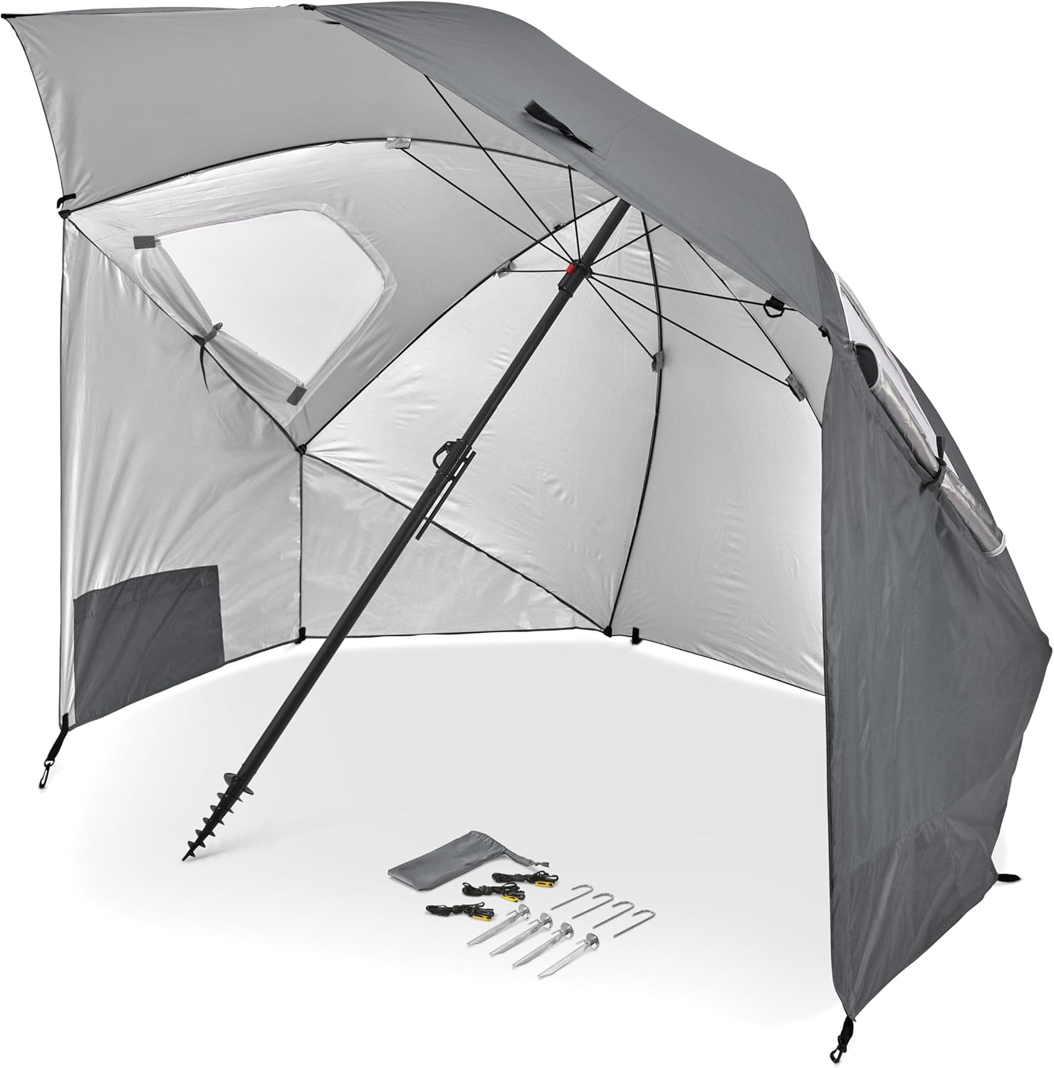 UPF 50+ Umbrella Shelter with Patented Side Panels & Tilt Mechanism, Heavy-Duty 1.25 Inch Center Pole, Auger Anchor for Sand & Grass