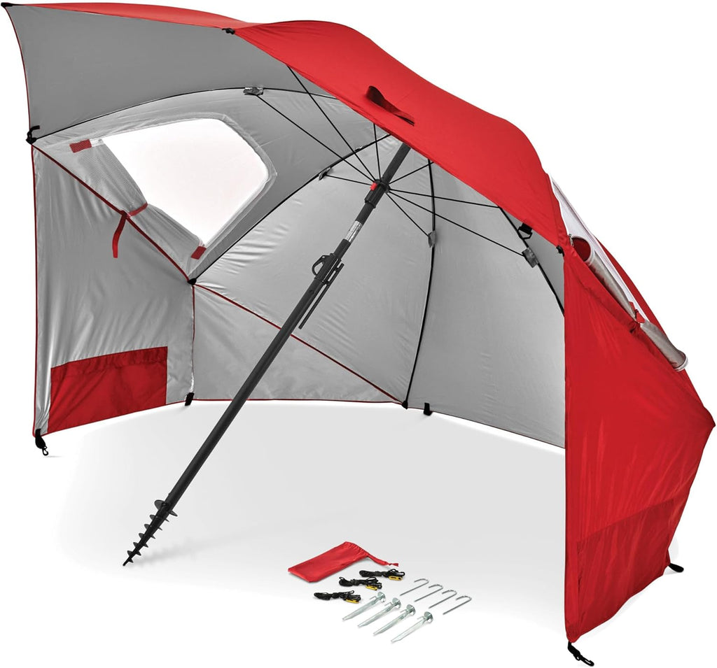 UPF 50+ Umbrella Shelter with Patented Side Panels & Tilt Mechanism, Heavy-Duty 1.25 Inch Center Pole, Auger Anchor for Sand & Grass