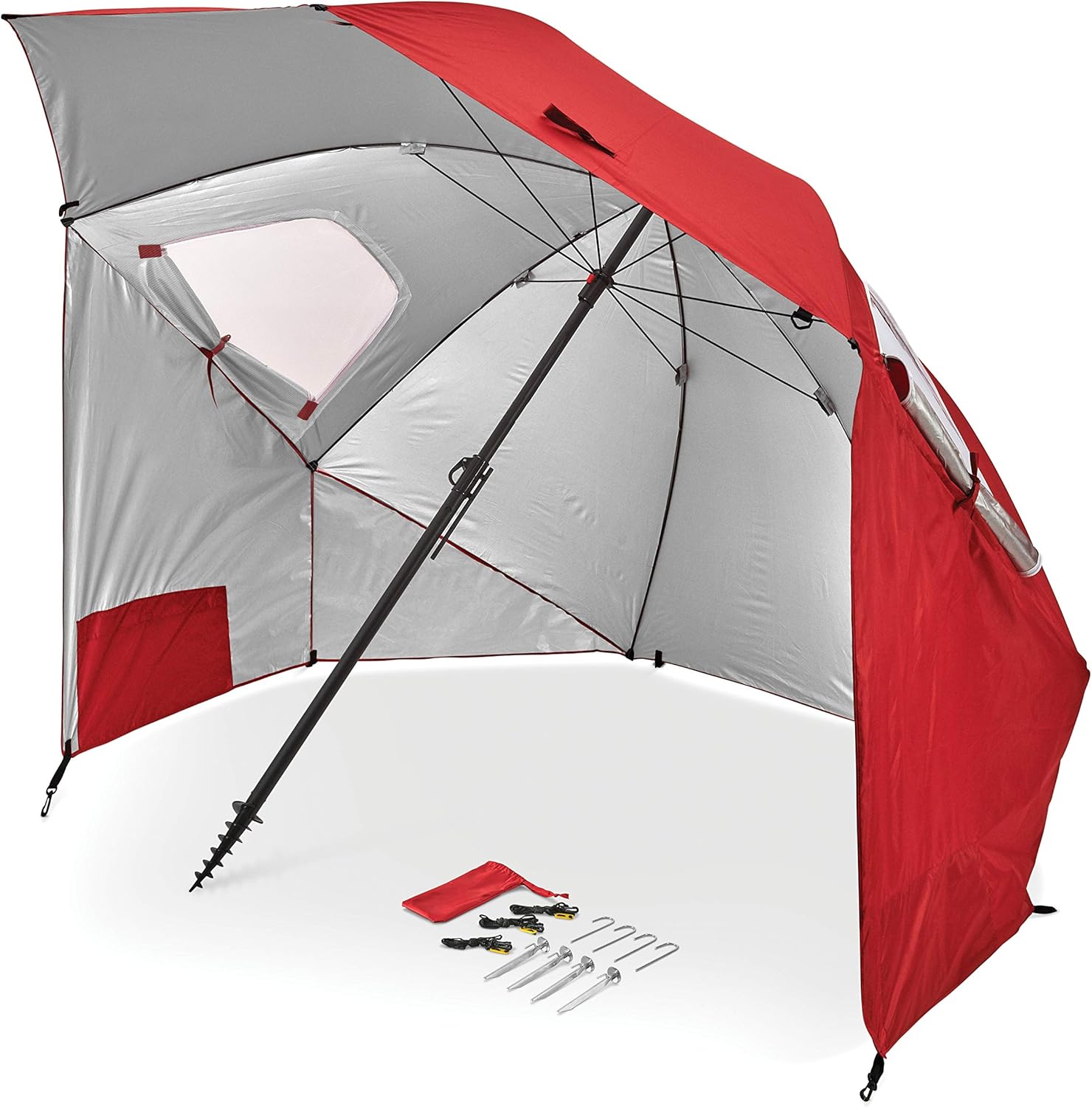 UPF 50+ Umbrella Shelter with Patented Side Panels & Tilt Mechanism, Heavy-Duty 1.25 Inch Center Pole, Auger Anchor for Sand & Grass