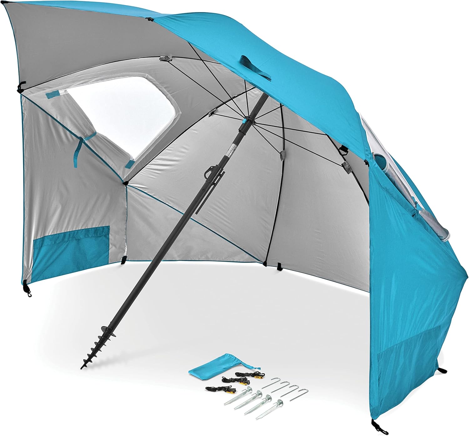 UPF 50+ Umbrella Shelter with Patented Side Panels & Tilt Mechanism, Heavy-Duty 1.25 Inch Center Pole, Auger Anchor for Sand & Grass