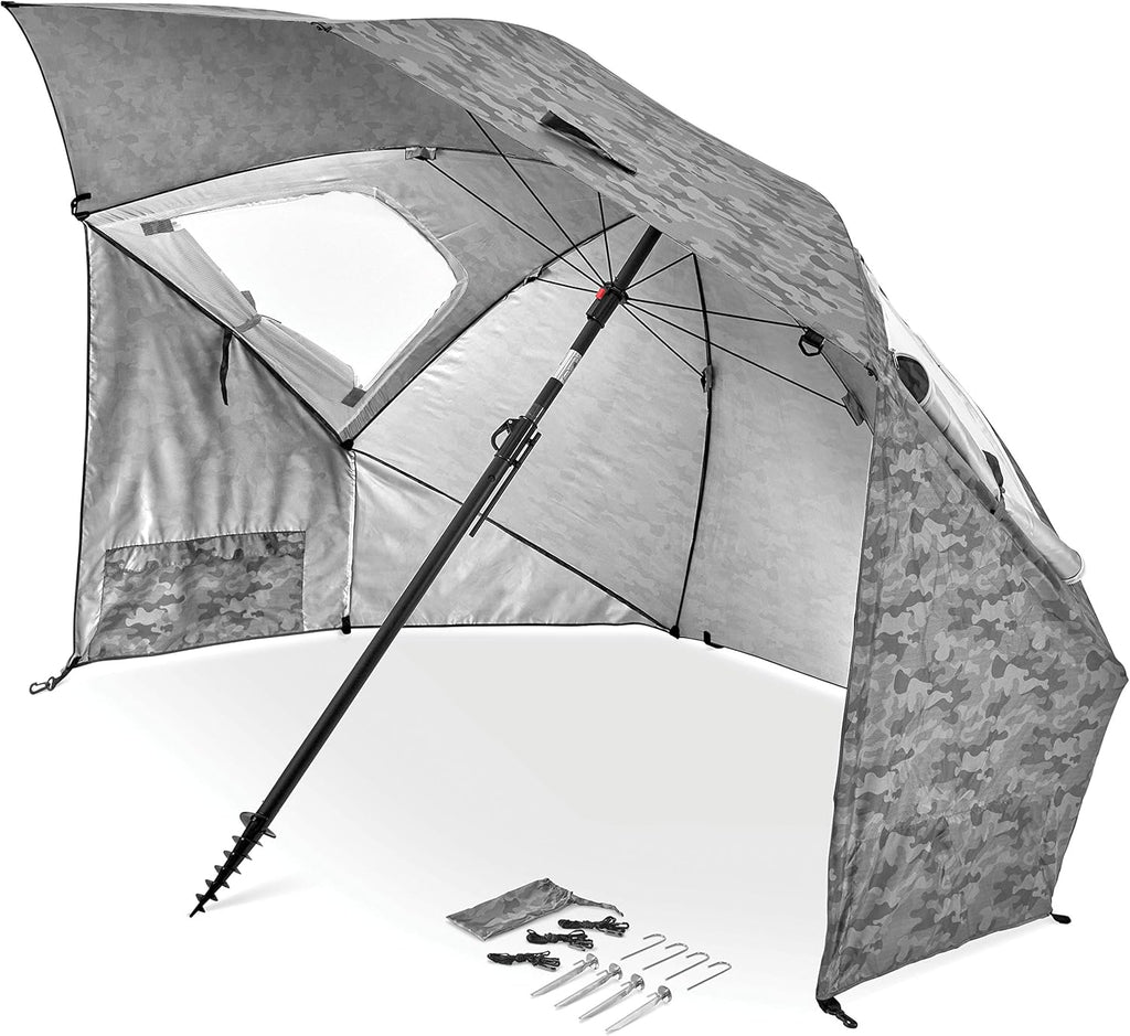 UPF 50+ Umbrella Shelter with Patented Side Panels & Tilt Mechanism, Heavy-Duty 1.25 Inch Center Pole, Auger Anchor for Sand & Grass
