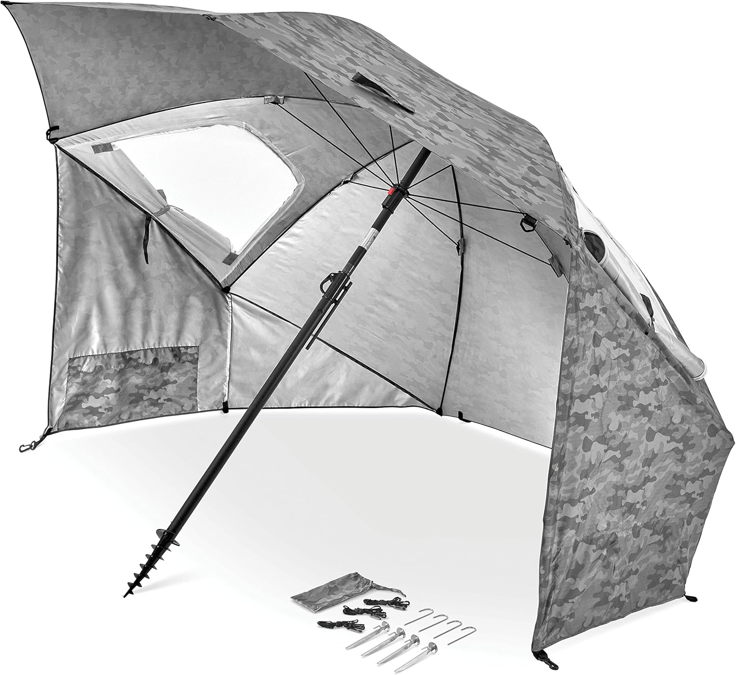 UPF 50+ Umbrella Shelter with Patented Side Panels & Tilt Mechanism, Heavy-Duty 1.25 Inch Center Pole, Auger Anchor for Sand & Grass